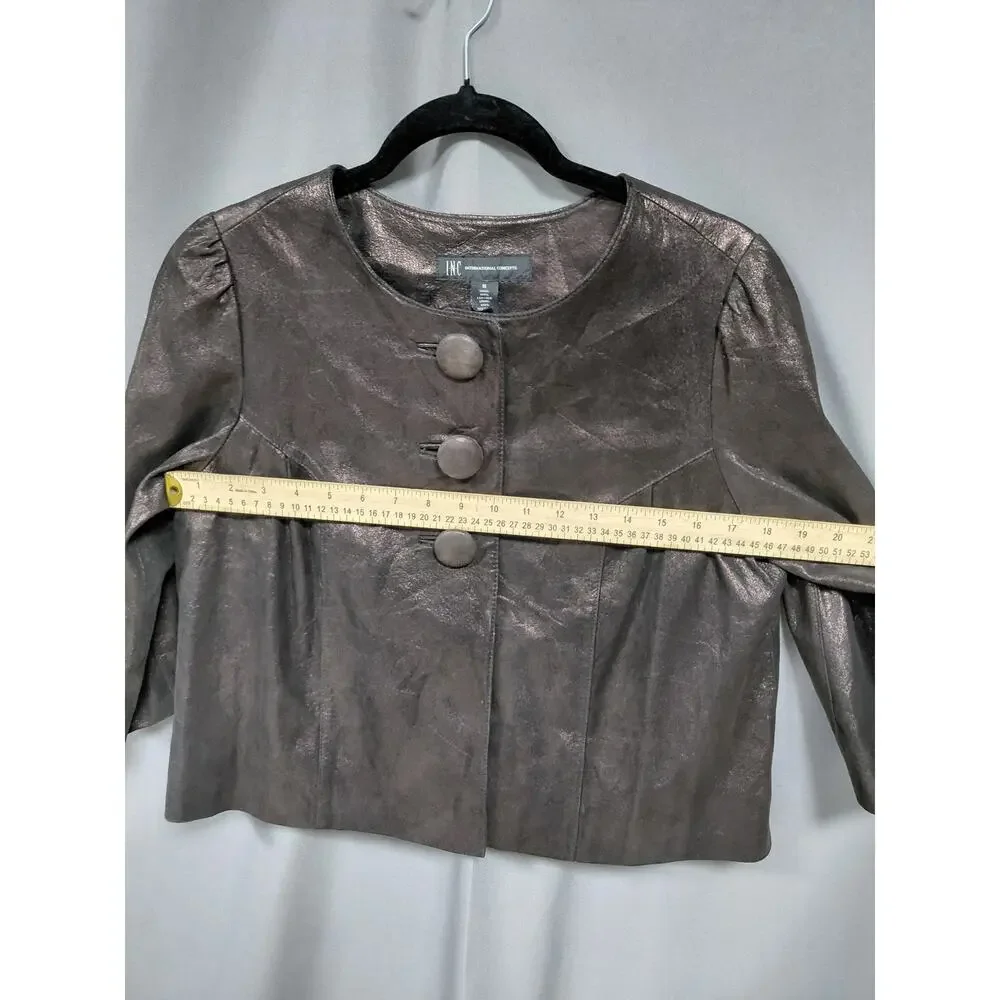 INC International Concepts 100% Leather Brown Lined Jacket Women Size M